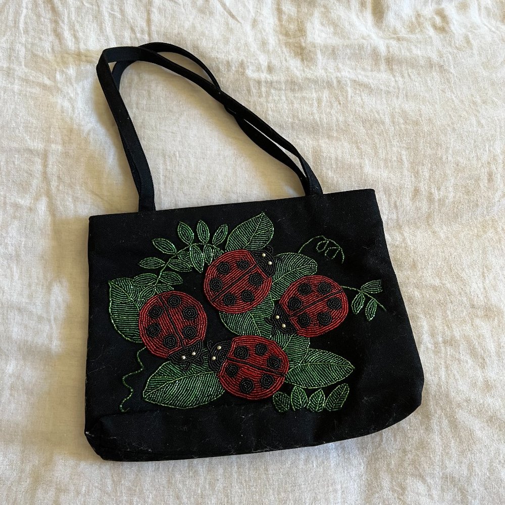 Ladybug Beaded Tote Bag